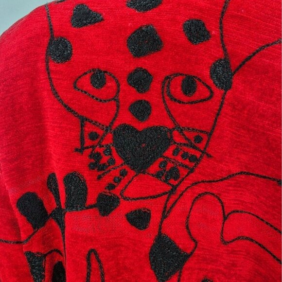 Vintage Black Cat Jacket Embroidered Red  Jacket Petite Large PL Allure Y2K Coat - Picture 3 of 10